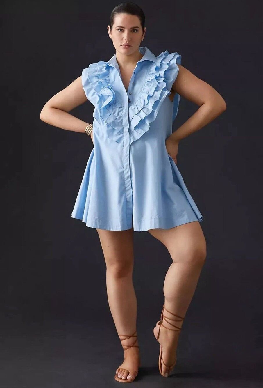 Anthropologie Maeve Mini Dress Blue Ruffled Button Front Preppy Size 6 P NWT